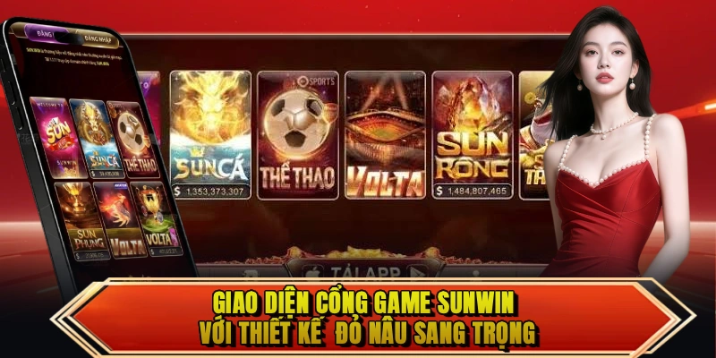 Giao diện cổng game Sunwin với thiết kế đỏ nâu sang trọng